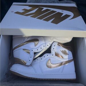 White and Gold Air Jordan 1 High
